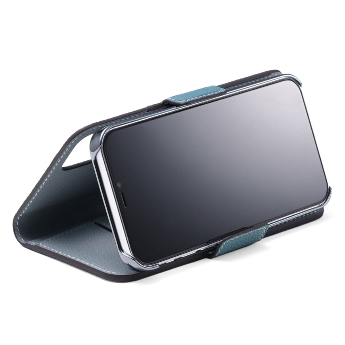 iPhone 13 Pro Stand Diary Case Shrink Leather (Blue Cyan × Blue Lin)