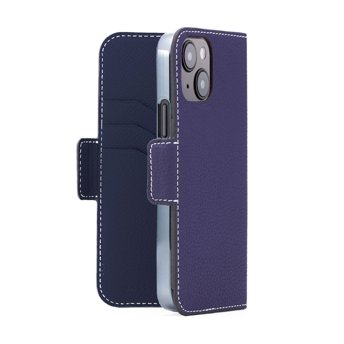iPhone 14 Stand Diary Case Shrink Leather (Indigo Blue × Navy)
