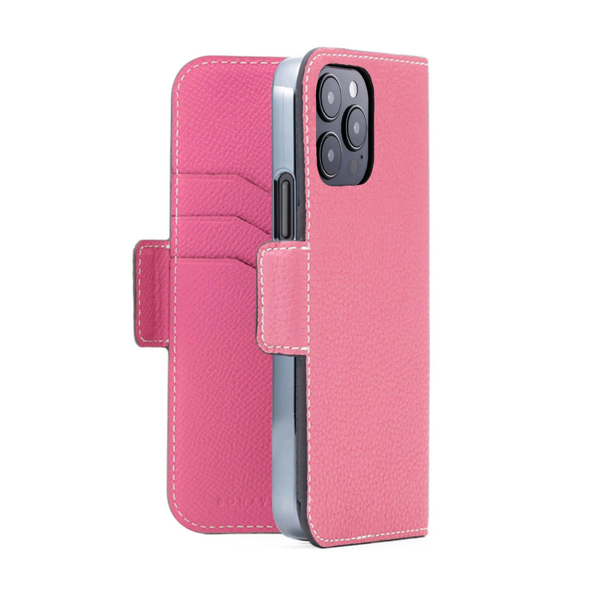 iPhone 14 Pro Stand Diary Case Shrink Leather (Azalee Pink × Fuchsia Pink)