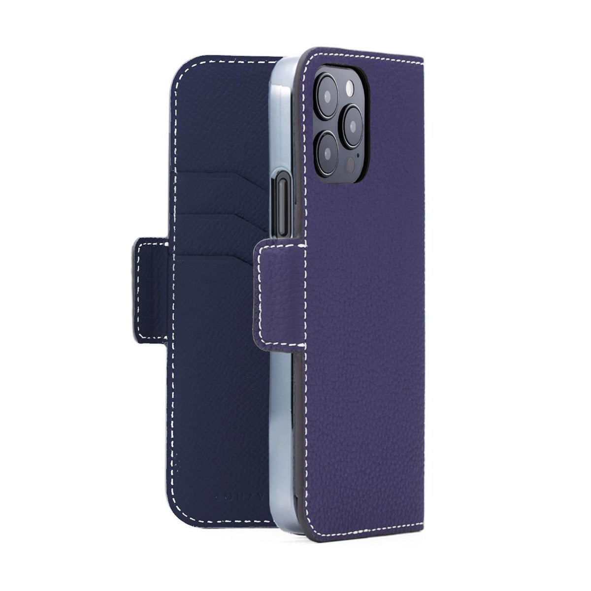 iPhone 14 Pro Stand Diary Case Shrink Leather (Indigo Blue × Navy)