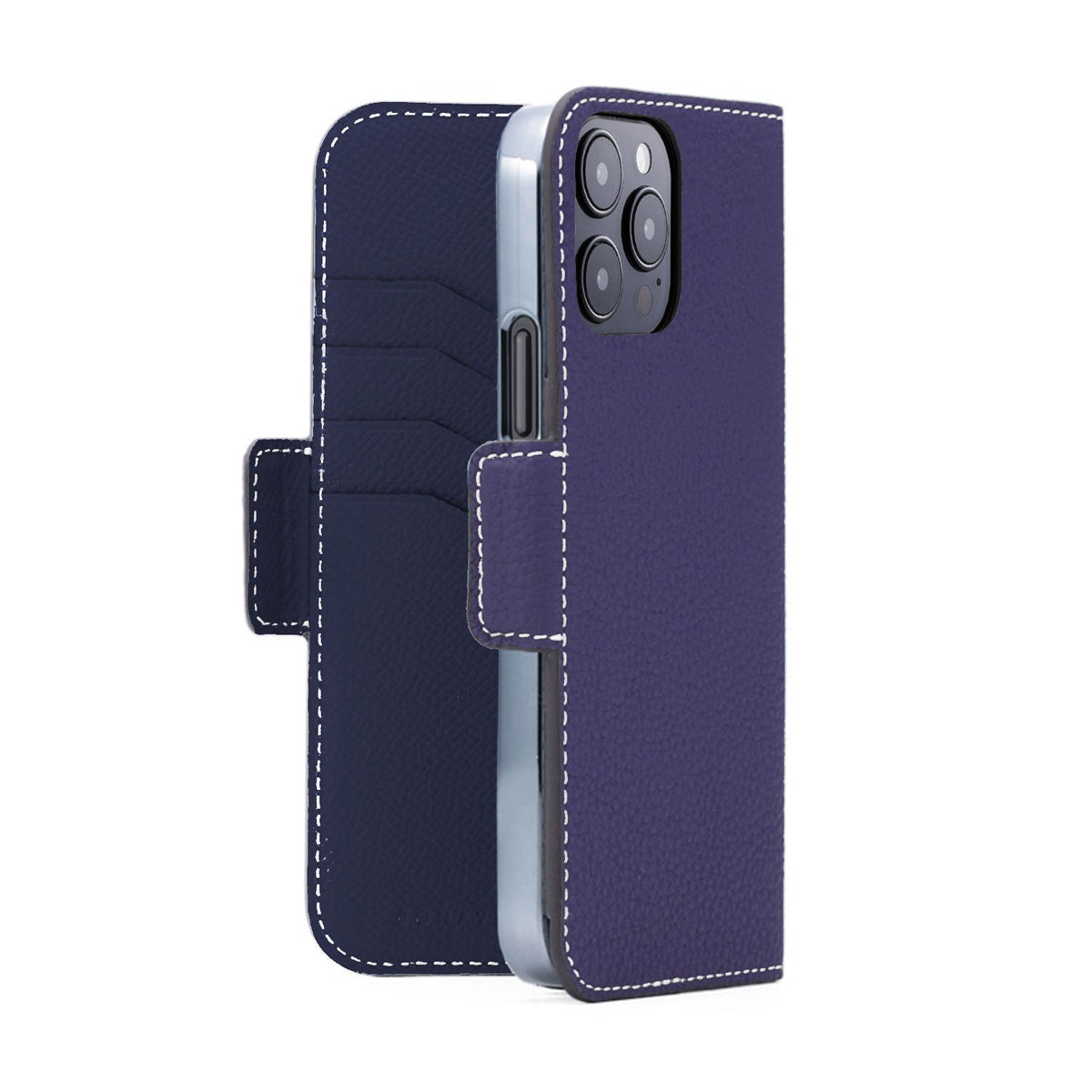 iPhone 14 Pro Max Stand Diary Case Shrink Leather (Indigo Blue × Navy)