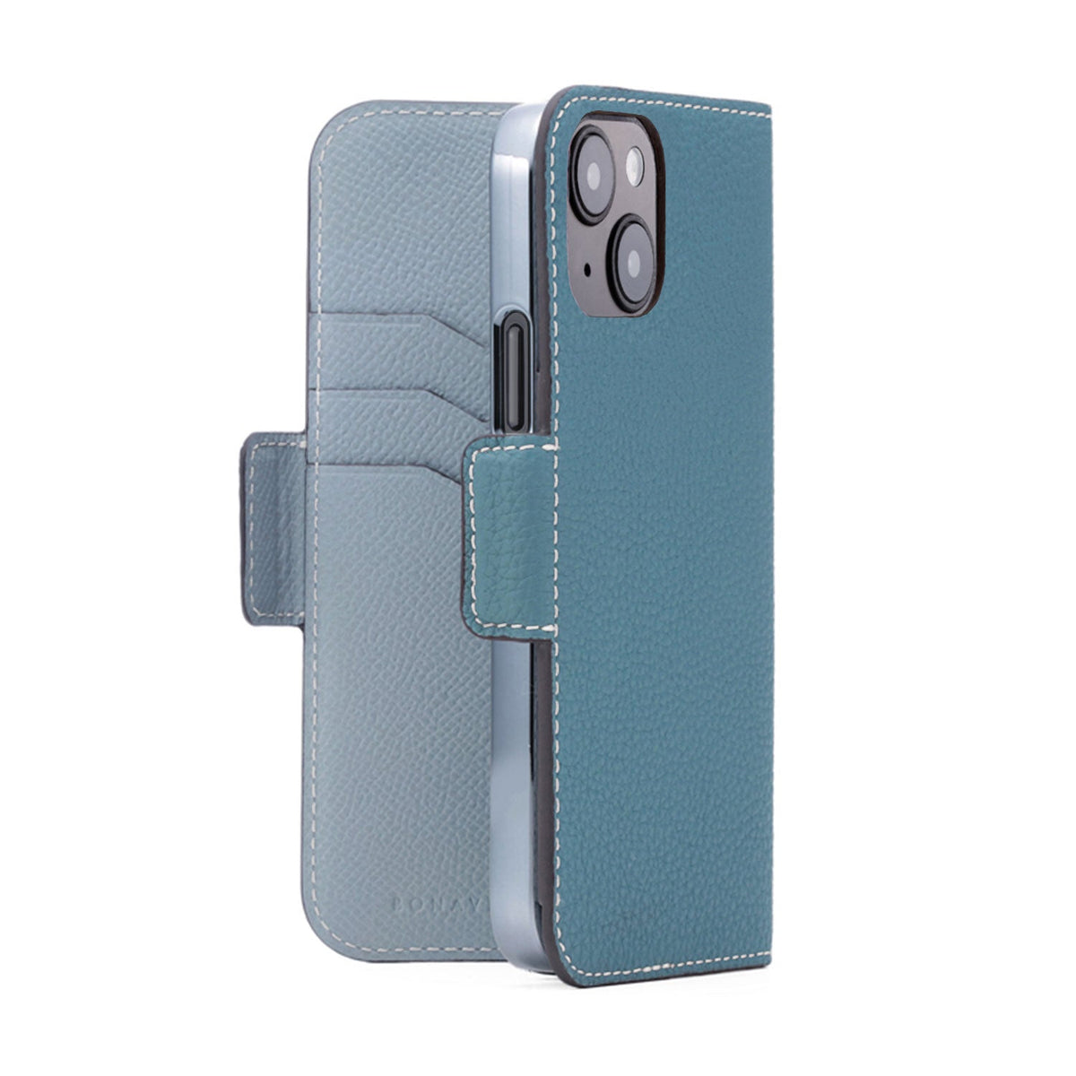 iPhone 15 Stand Diary Case Shrink Leather (Blue Cyan × Blue Lin)