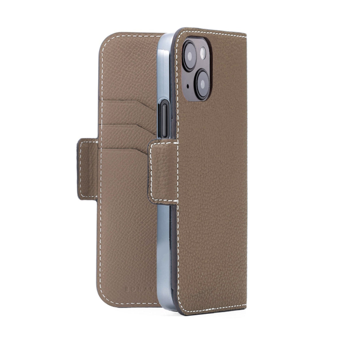 iPhone 15 Stand Diary Case Shrink Leather (Etoupe)