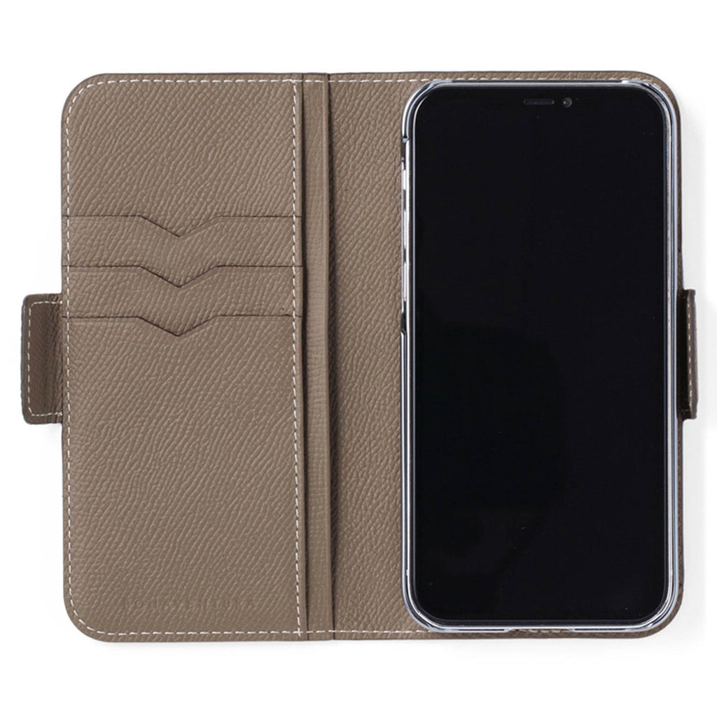 iPhone 15 Stand Diary Case Shrink Leather (Etoupe)