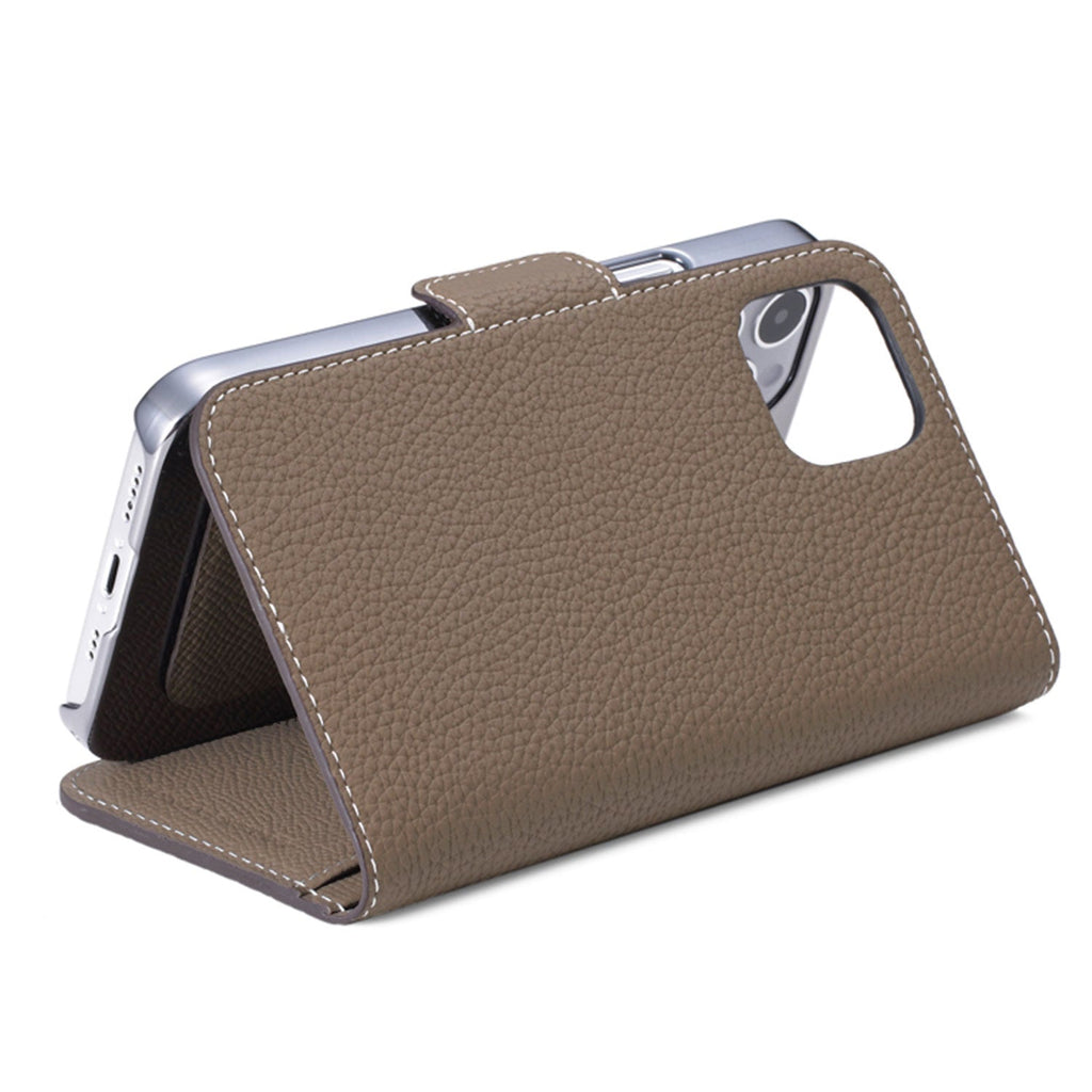 iPhone 15 Stand Diary Case Shrink Leather (Etoupe)