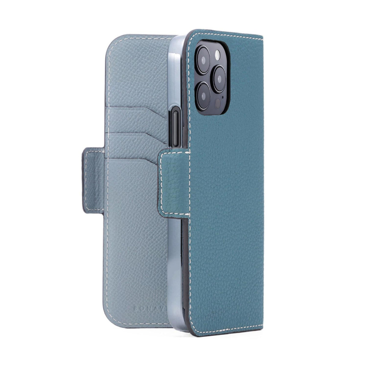 iPhone 15 Pro Stand Diary Case Shrink Leather (Blue Cyan × Blue Lin)