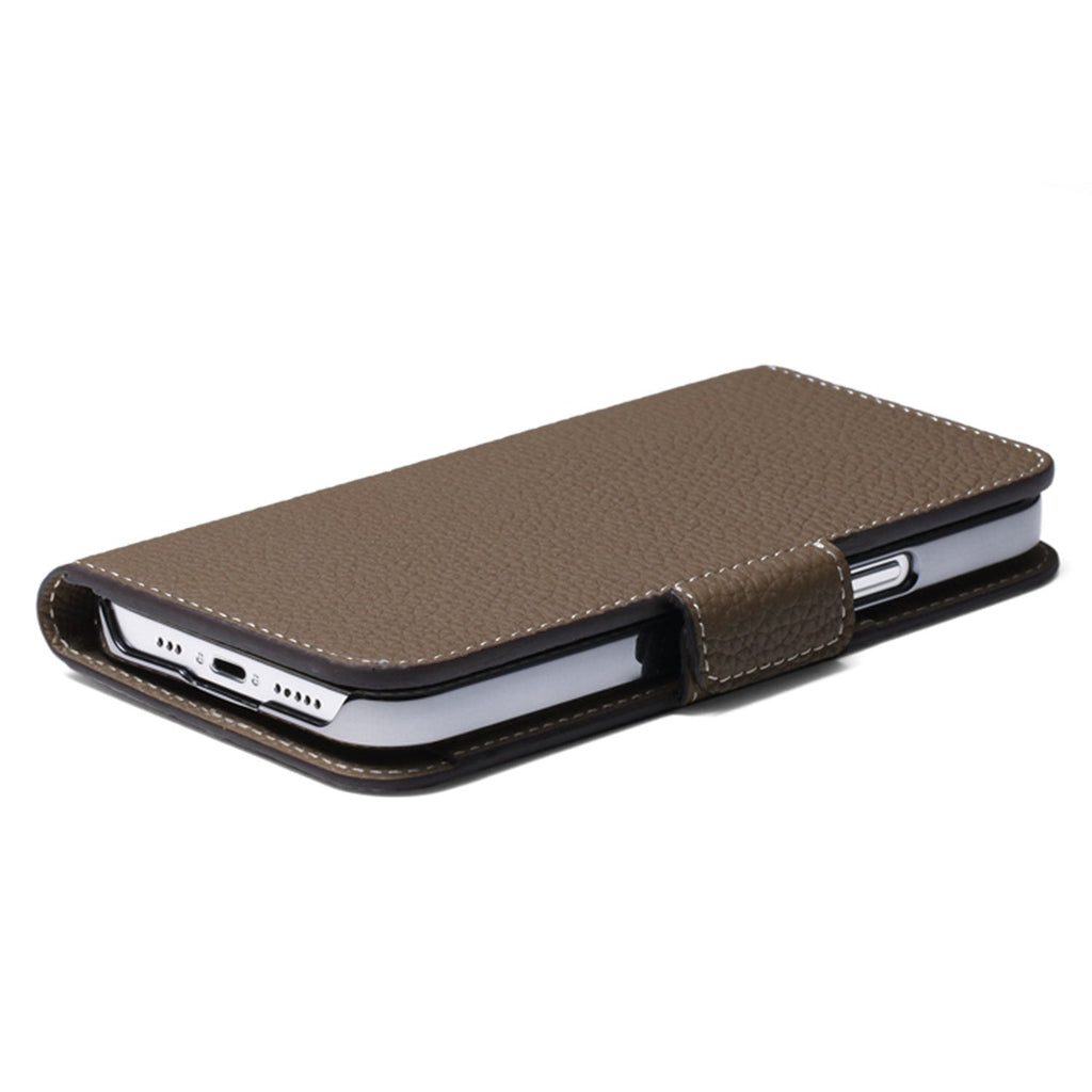 iPhone 15 Pro Stand Diary Case Shrink Leather (Etoupe)