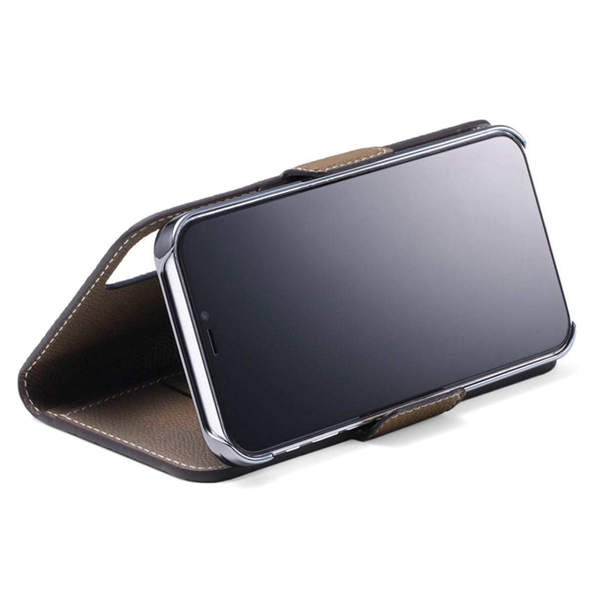 iPhone 15 Pro Stand Diary Case Shrink Leather (Etoupe)