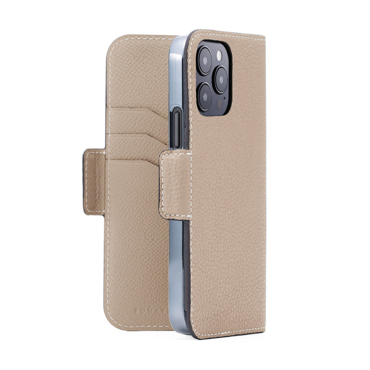iPhone 15 Pro Stand Diary Case Shrink Leather (Greige)