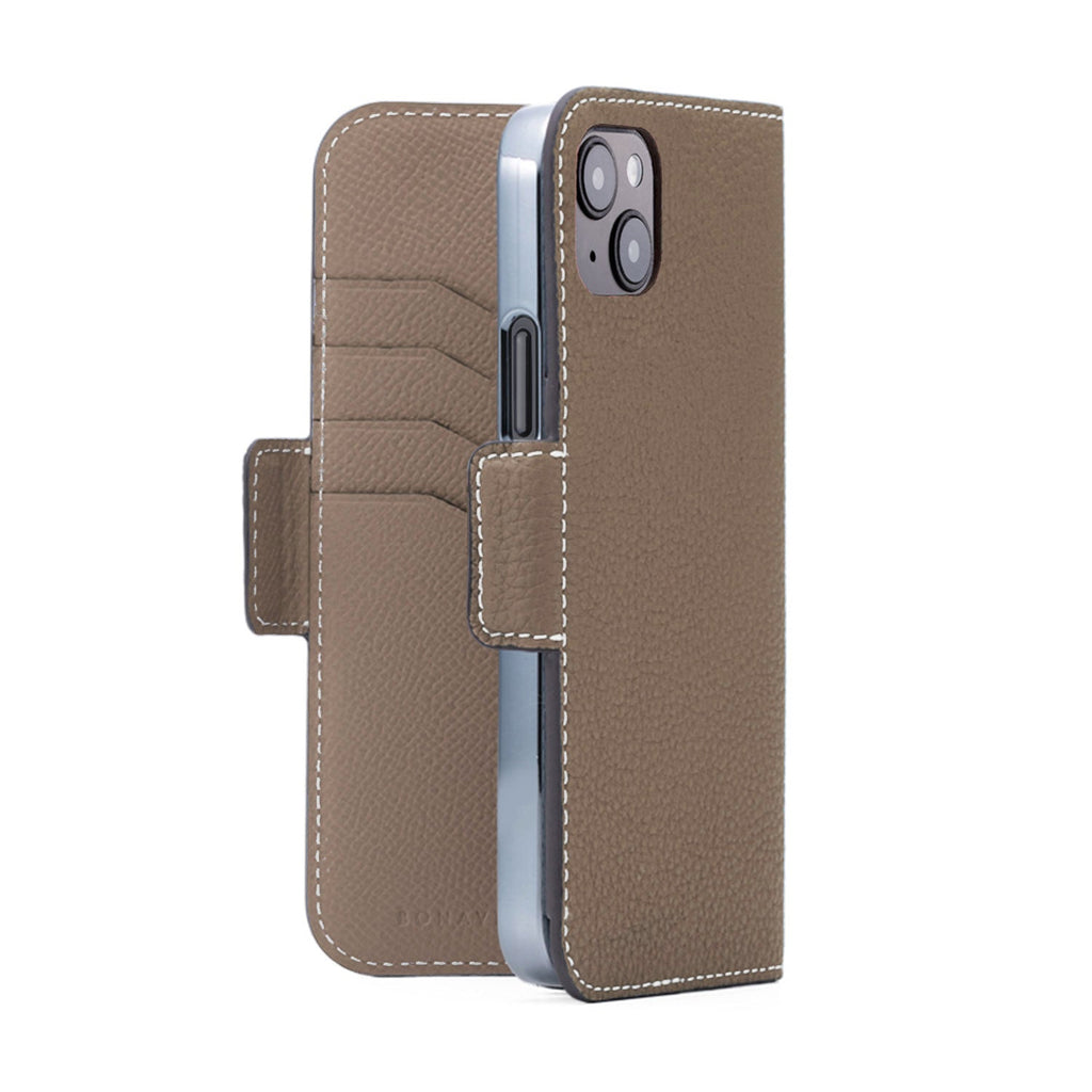 iPhone 15 Plus Stand Diary Case Shrink Leather (Etoupe)