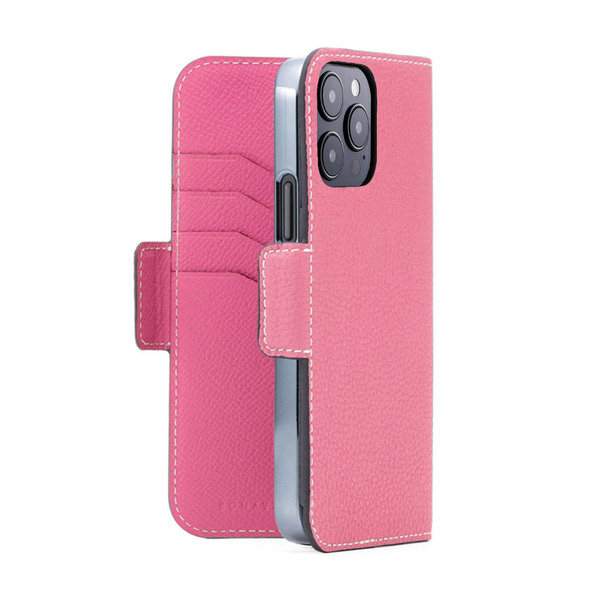 iPhone 15 Pro Max Stand Diary Case Shrink Leather (Azalee Pink × Fuchsia Pink)
