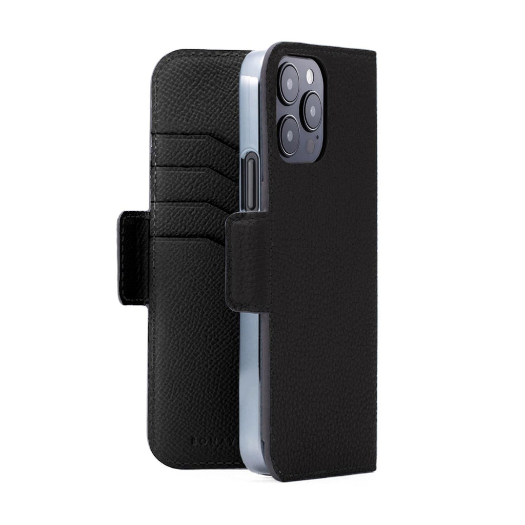 iPhone 15 Pro Max Stand Diary Case Shrink Leather (Black)