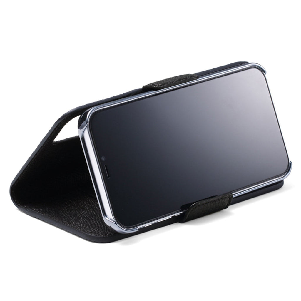 iPhone 15 Pro Max Stand Diary Case Shrink Leather (Black)