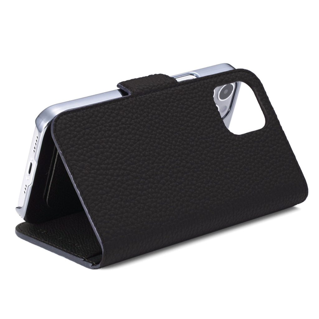 iPhone 15 Pro Max Stand Diary Case Shrink Leather (Black)
