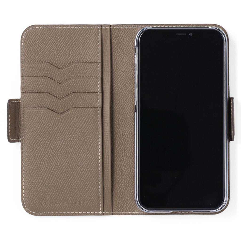 iPhone 15 Pro Max Stand Diary Case Shrink Leather (Etoupe)