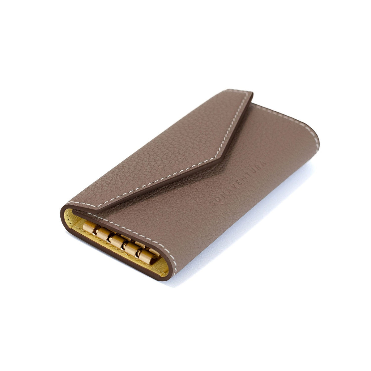 Slim Key Case Shrink Leather (Etoupe × Yellow)