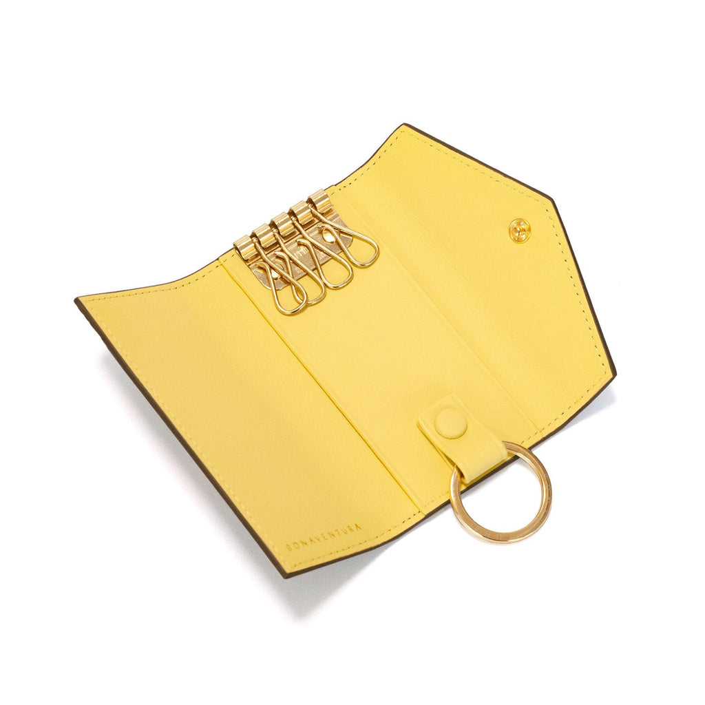 Slim Key Case Shrink Leather (Etoupe × Yellow)