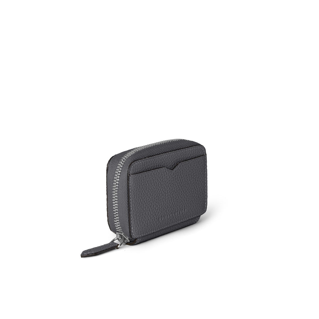 Round Zip Smart Key Case Shrink Leather (Charcoal Gray × True Gray)