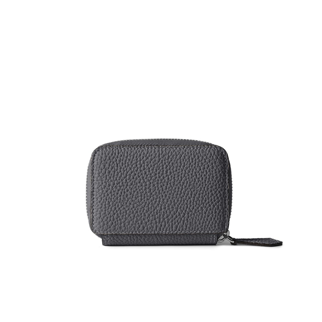 Round Zip Smart Key Case Shrink Leather (Charcoal Gray × True Gray)