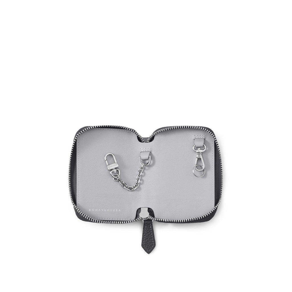 Round Zip Smart Key Case Shrink Leather (Charcoal Gray × True Gray)