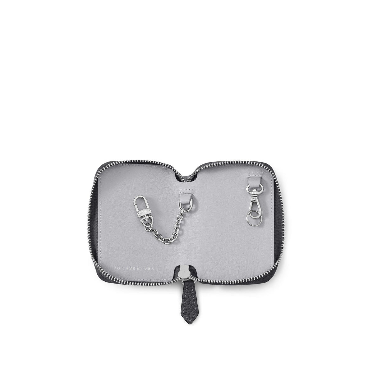 Round Zip Smart Key Case Shrink Leather (Charcoal Gray × True Gray)