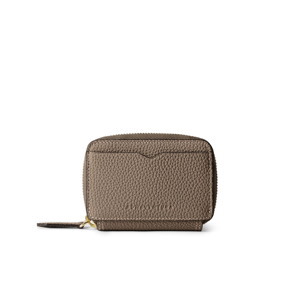 Round Zip Smart Key Case Shrink Leather (Etoupe × Yellow)