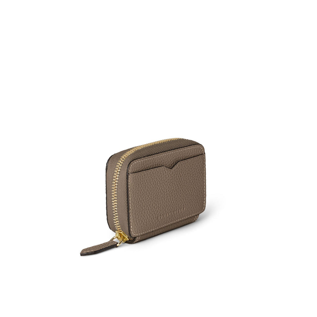 Round Zip Smart Key Case Shrink Leather (Etoupe × Yellow)