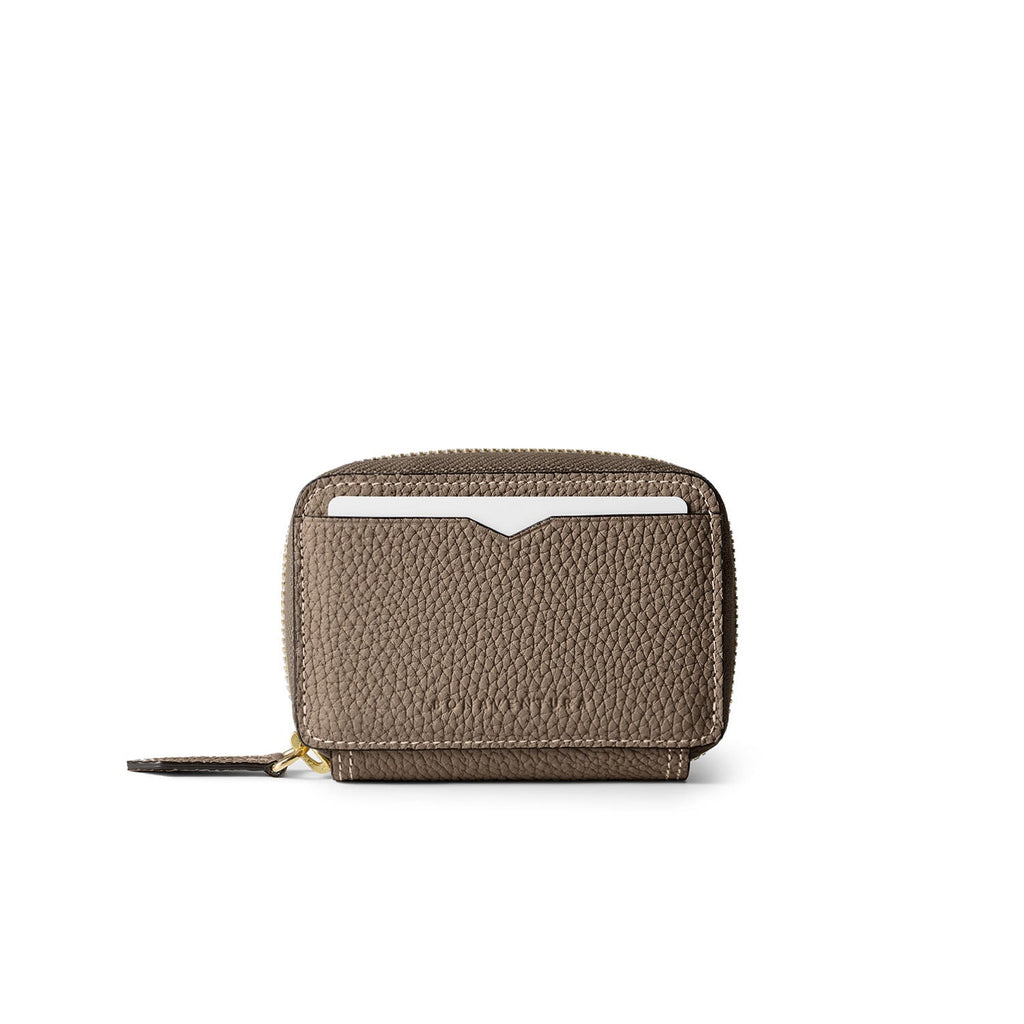 Round Zip Smart Key Case Shrink Leather (Etoupe × Yellow)