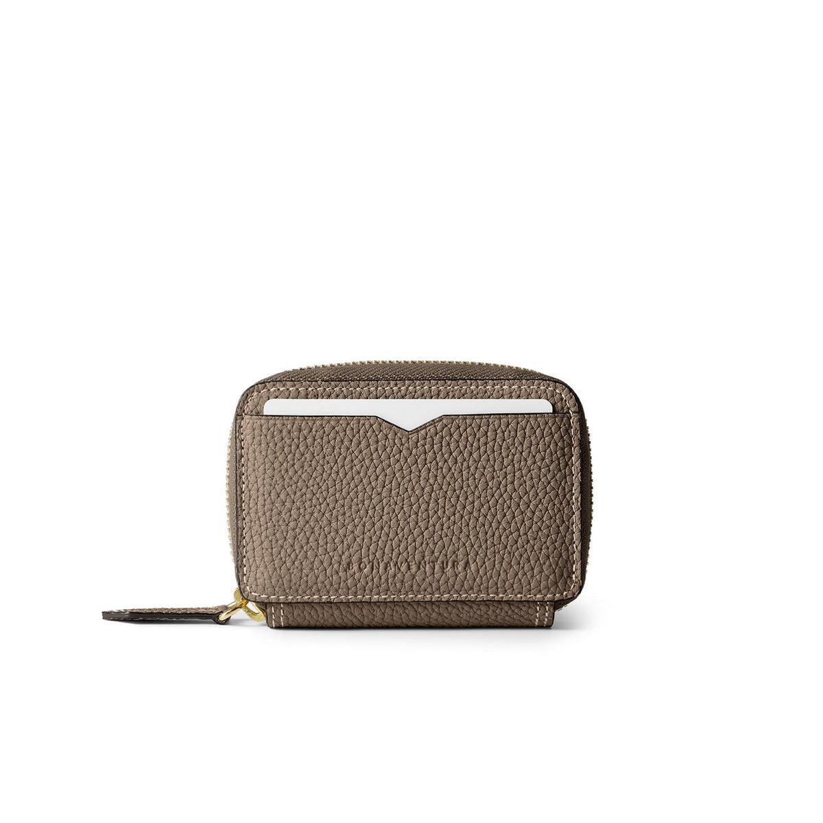 Round Zip Smart Key Case Shrink Leather (Etoupe × Yellow)