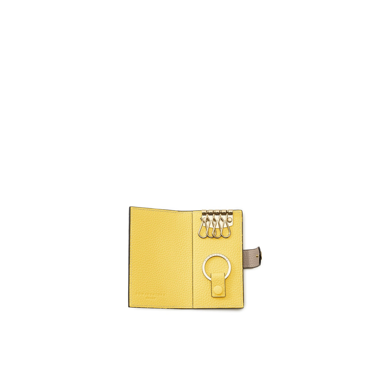 Belted Key Case Shrink Leather (Greige × Yellow)