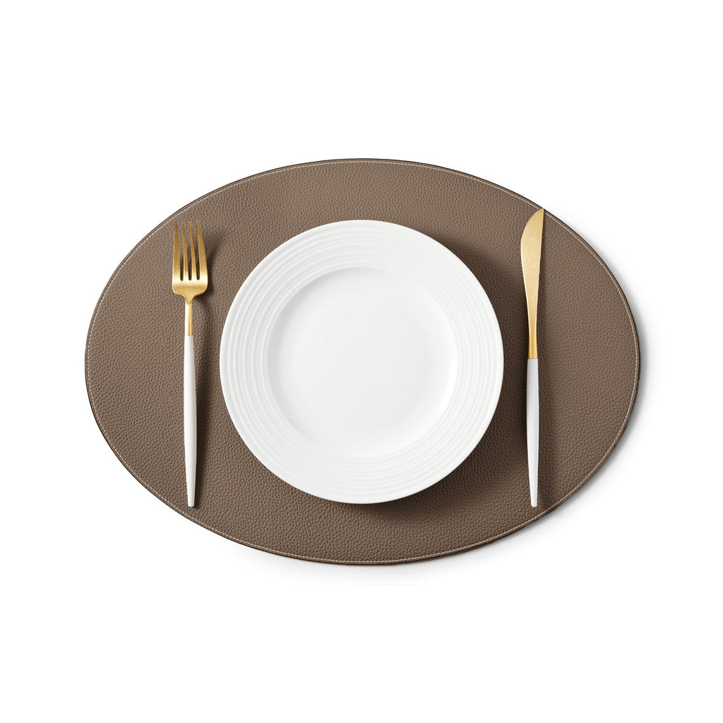 Round Placemat Shrink Leather (Etoupe)