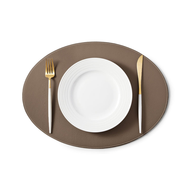 Round Placemat Shrink Leather (Etoupe)