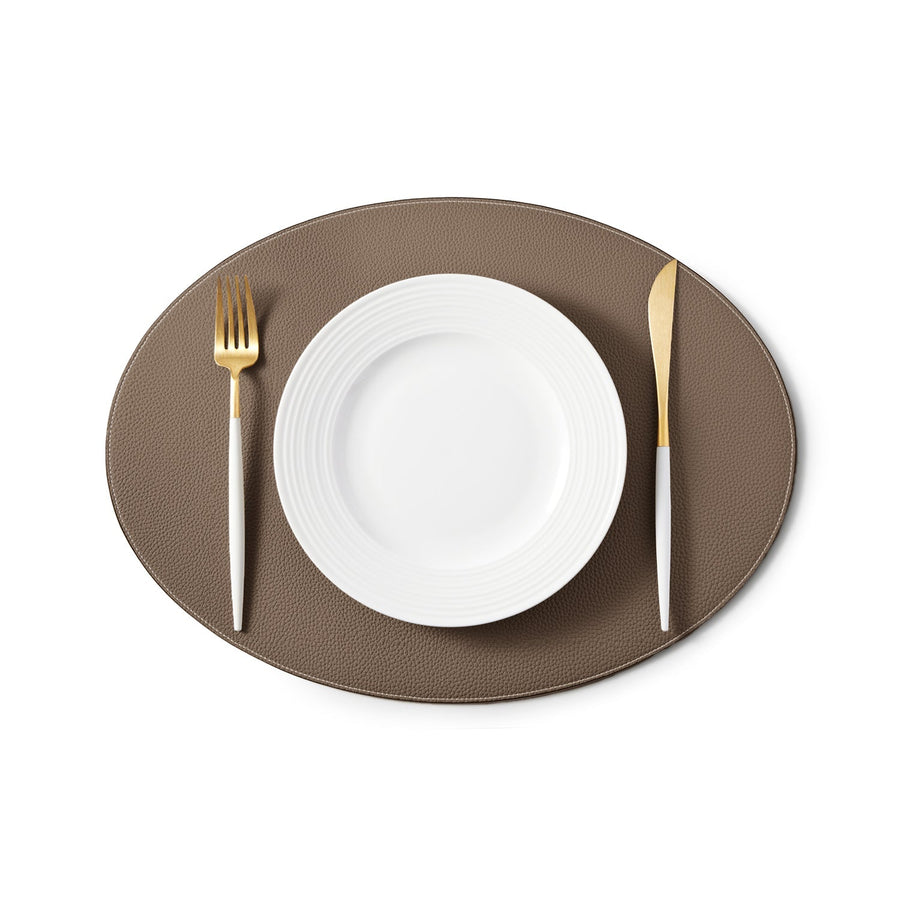 Round Placemat Shrink Leather (Etoupe)
