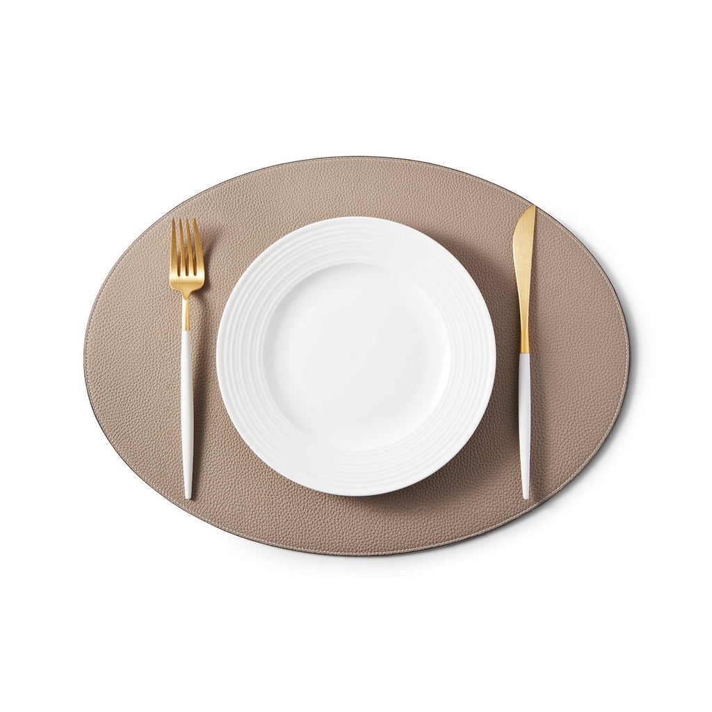Round Placemat Shrink Leather (Greige)