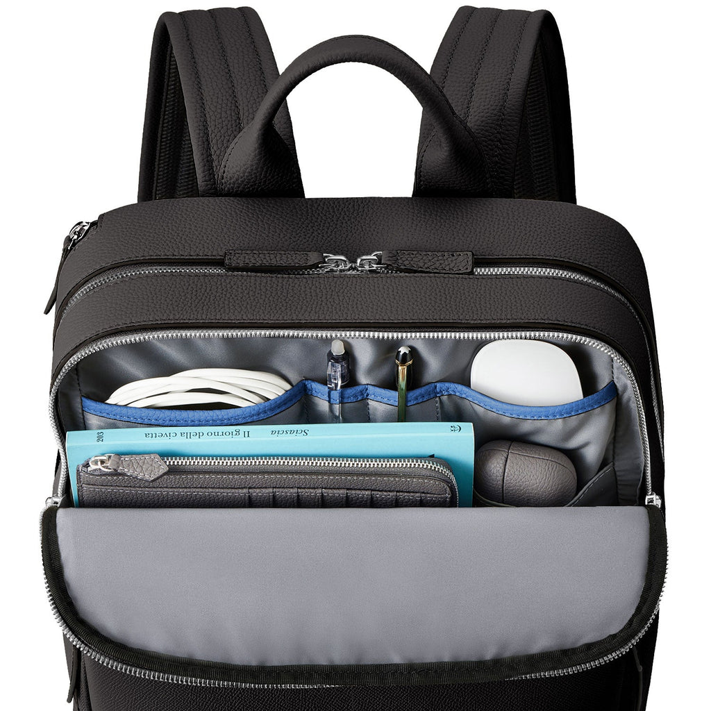SAVOIA × BONAVENTURA David Backpack Nobile Leather × Shrink Leather (Black × Savoia Blue)