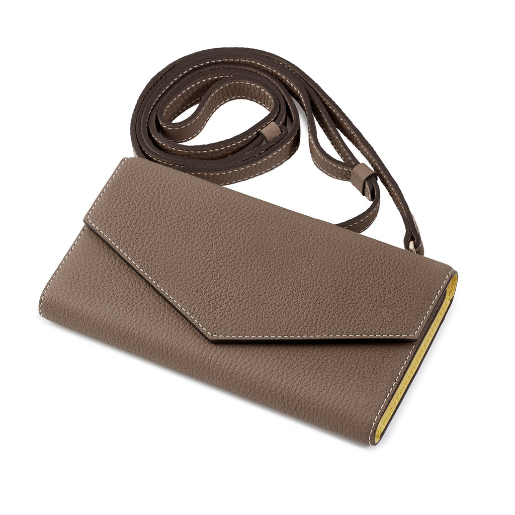 iPhone 13 Pro Diary Case with Mirror Shrink Leather (Etoupe × Yellow)
