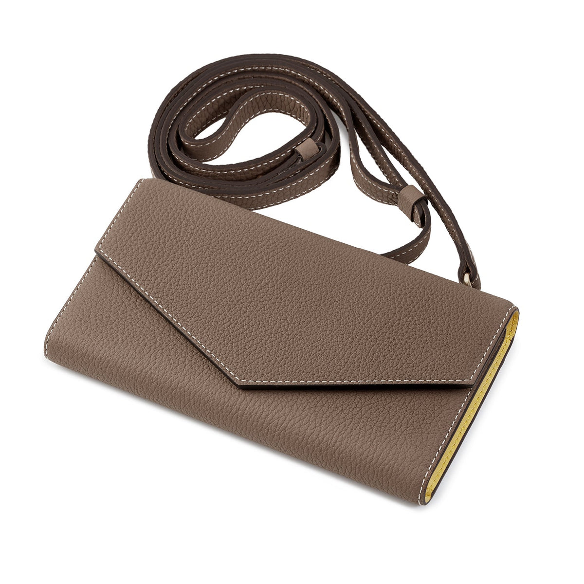 iPhone 13 Pro Diary Case with Mirror Shrink Leather (Etoupe × Yellow)