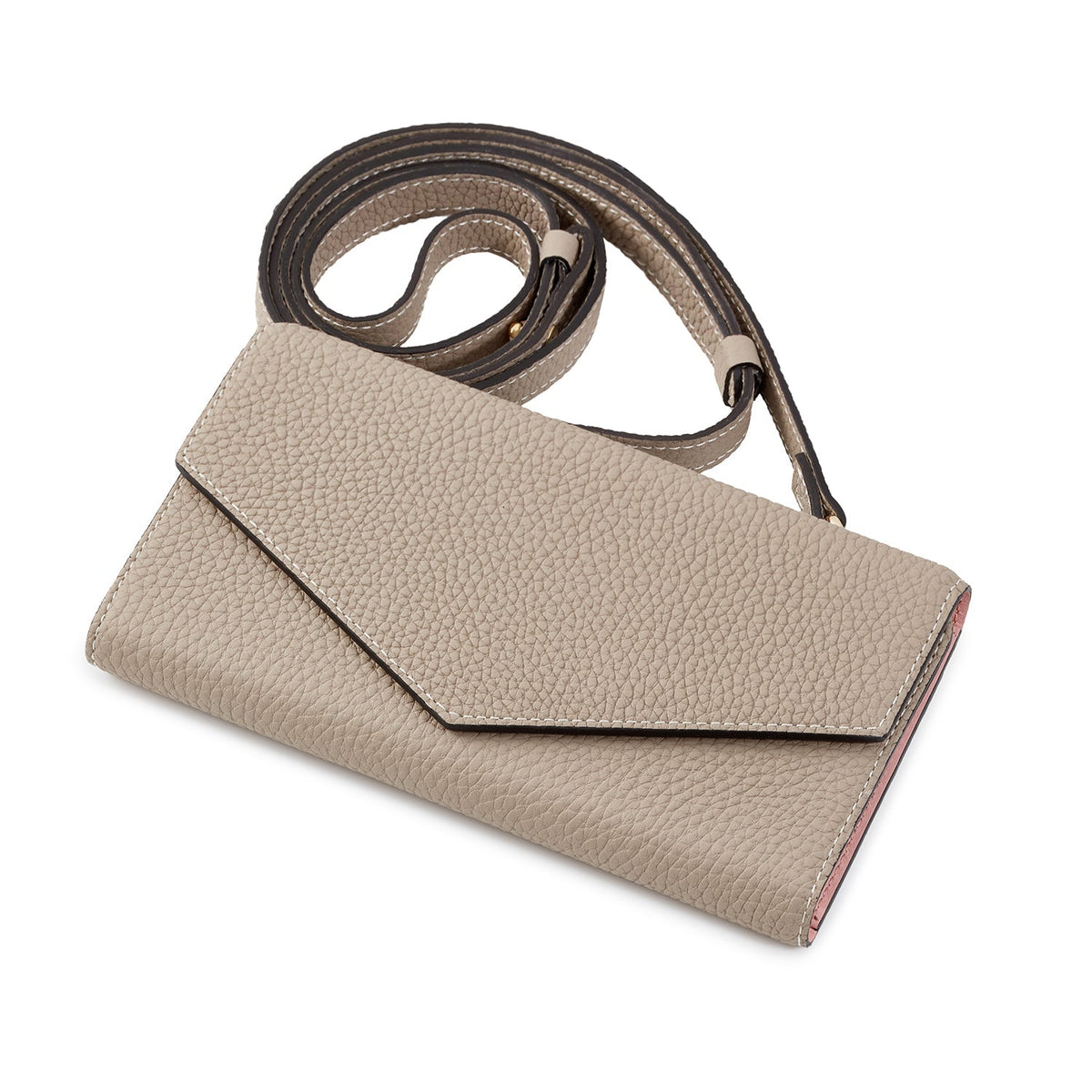 iPhone 13 Pro Diary Case with Mirror Shrink Leather (Greige × Baby Pink)