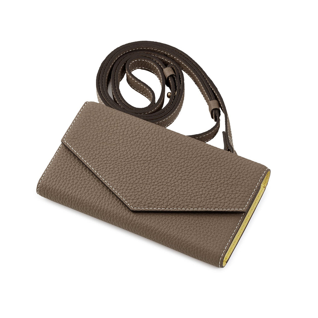 iPhone 14 Plus Diary Case with Mirror Shrink Leather (Etoupe × Yellow)