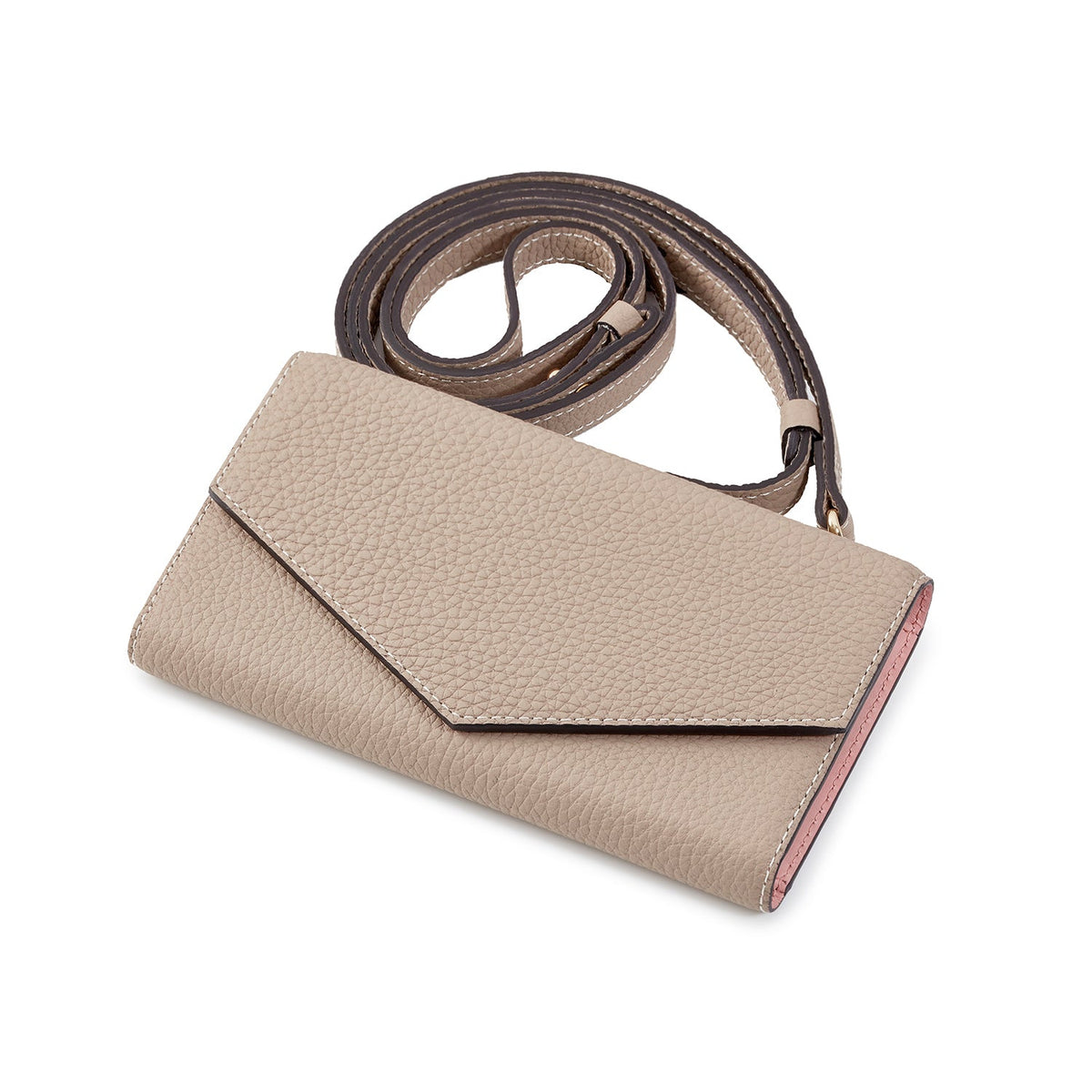 iPhone 14 Plus Diary Case with Mirror Shrink Leather (Greige × Baby Pink)