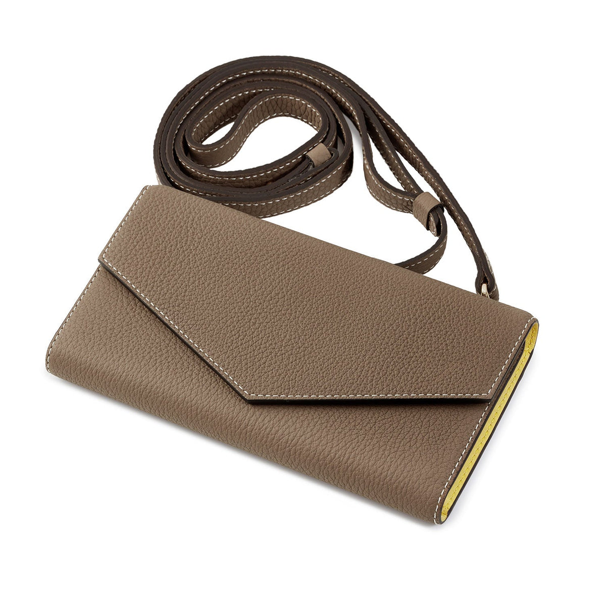 iPhone 15 Diary Case with Mirror Shrink Leather (Etoupe × Yellow)