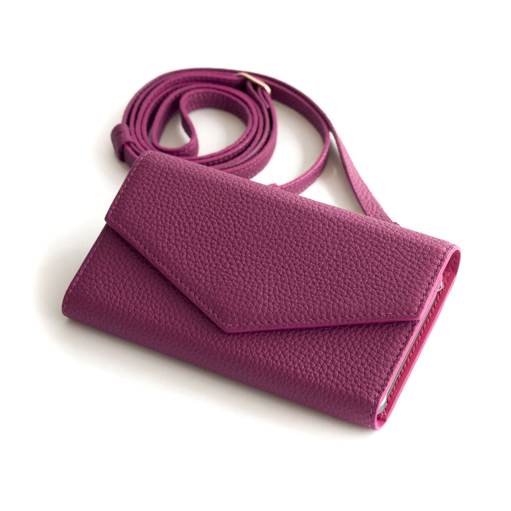 iPhone 8 Plus / 7 Plus / 6s Plus / 6 Plus Diary Case with Mirror Shrink Leather (Anemone Purple × Fuchsia Pink)