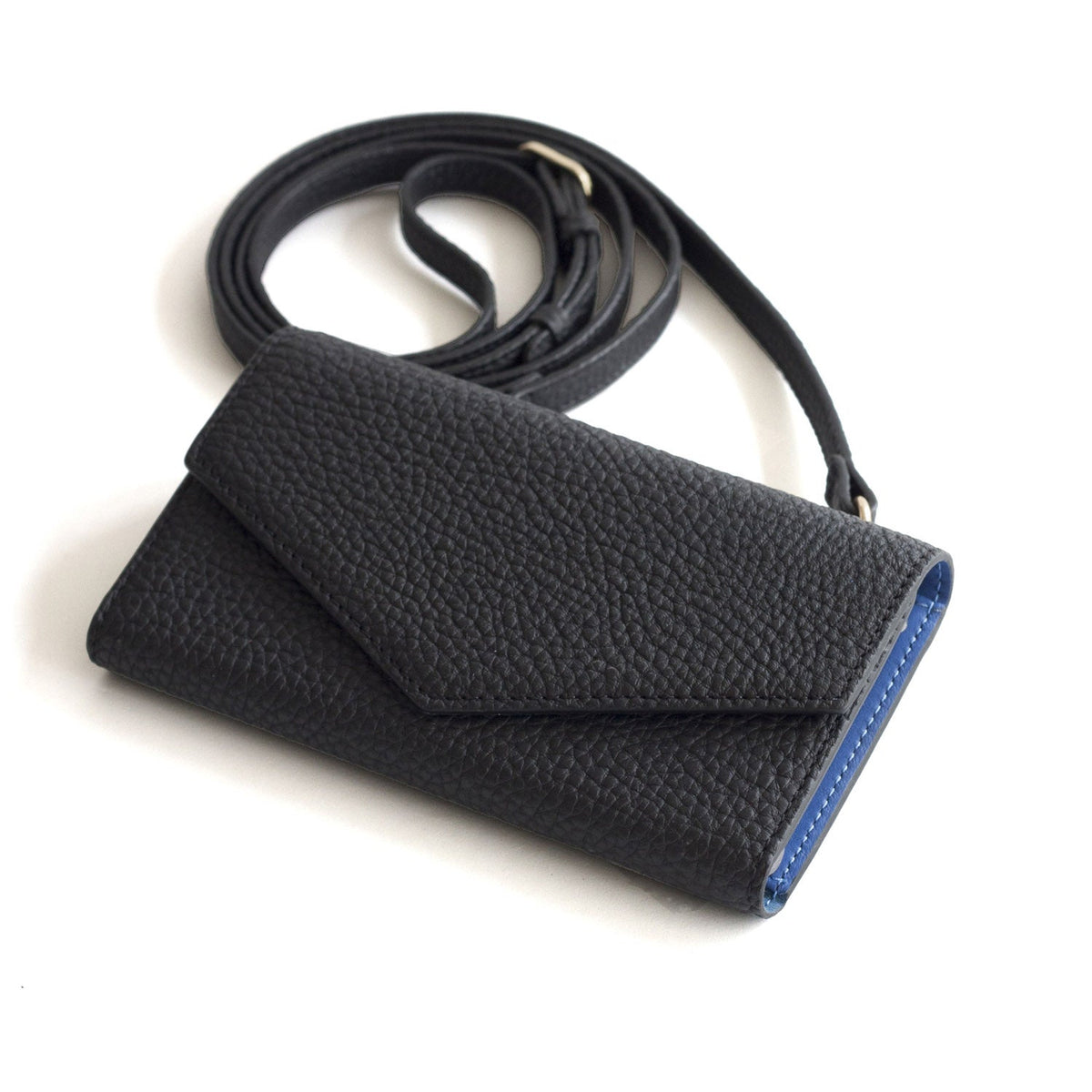 iPhone X / Xs Diary Case with Mirror Shrink Leather (Black × Royal Blue)