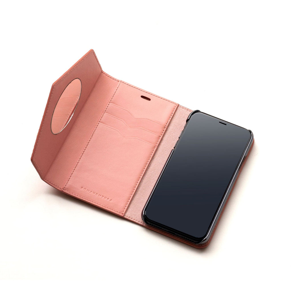 iPhone X / Xs Diary Case with Mirror Shrink Leather (Coral Pink)