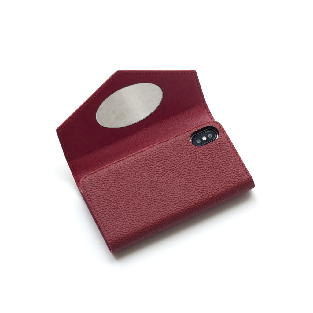 iPhone X / Xs Diary Case with Mirror Shrink Leather (Red)