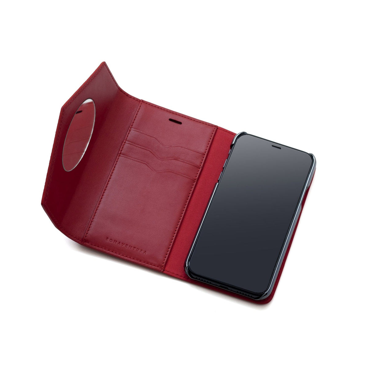 iPhone X / Xs Diary Case with Mirror Shrink Leather (Red)
