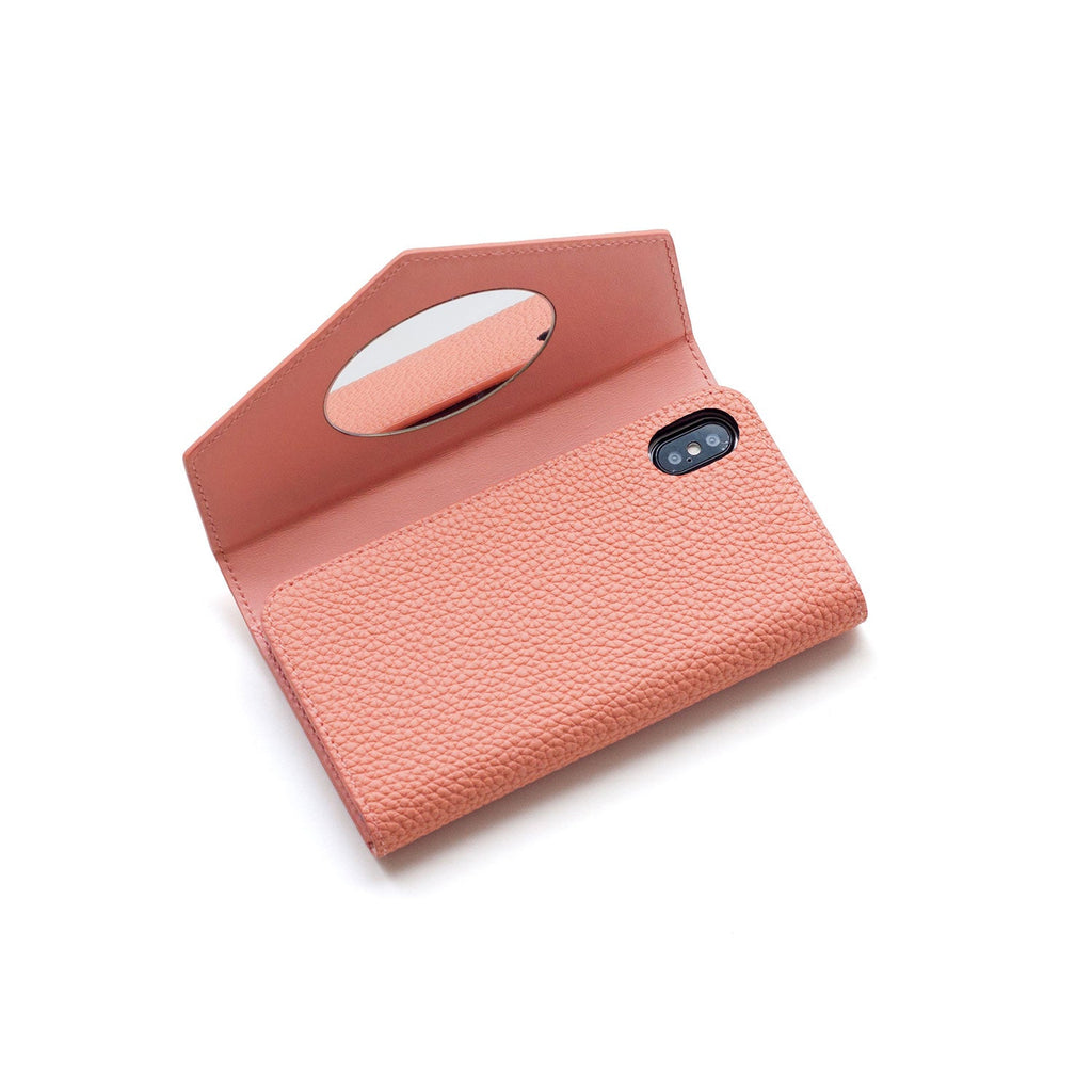 iPhone Xs Max Diary Case with Mirror Shrink Leather (Coral Pink)