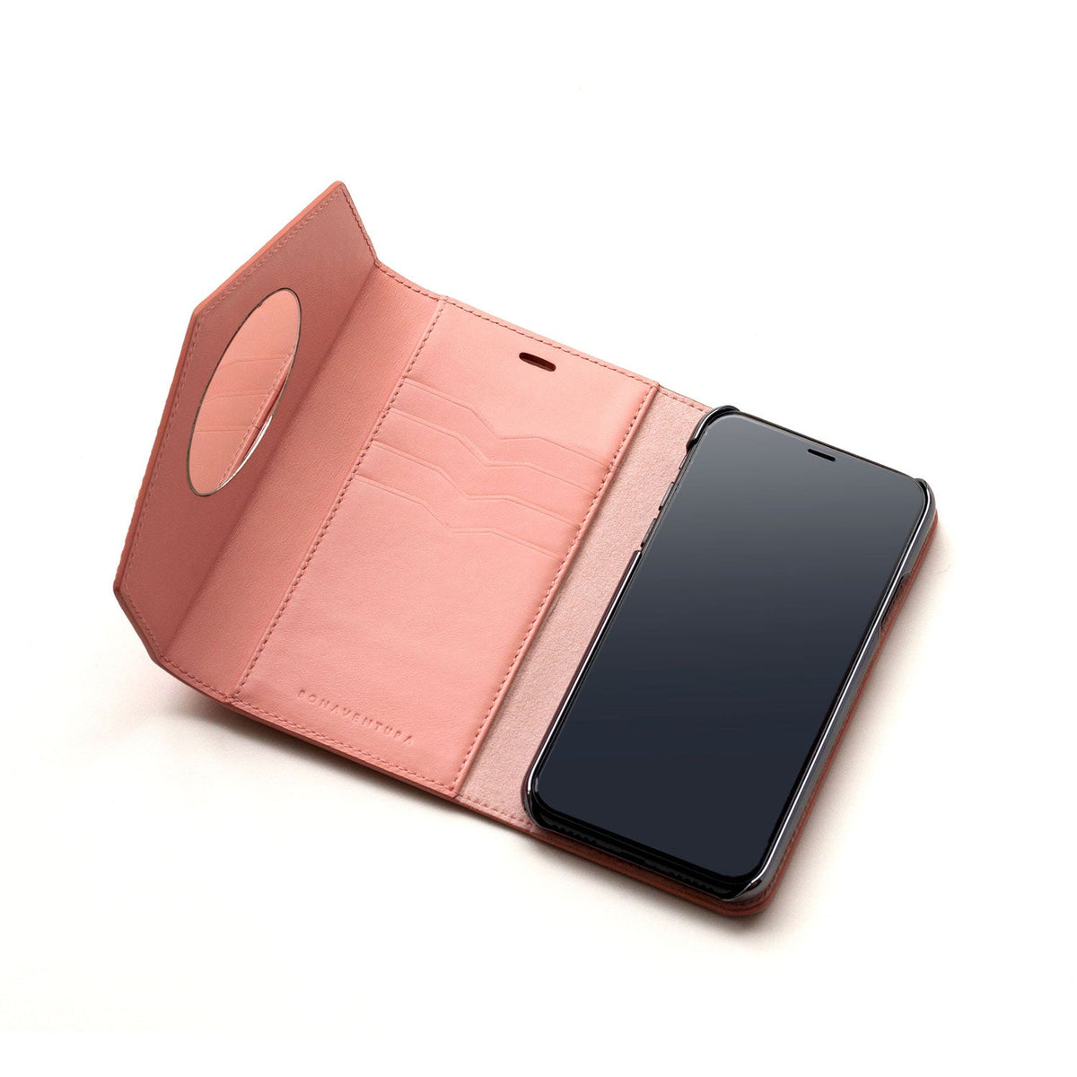 iPhone Xs Max Diary Case with Mirror Shrink Leather (Coral Pink)