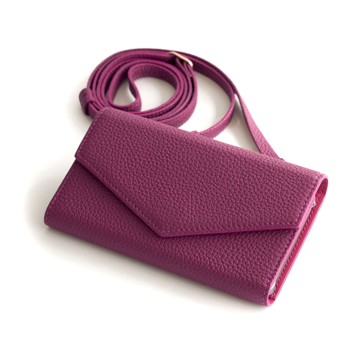 iPhone Xs Max Diary Case with Mirror Shrink Leather (Anemone Purple × Fuchsia Pink)