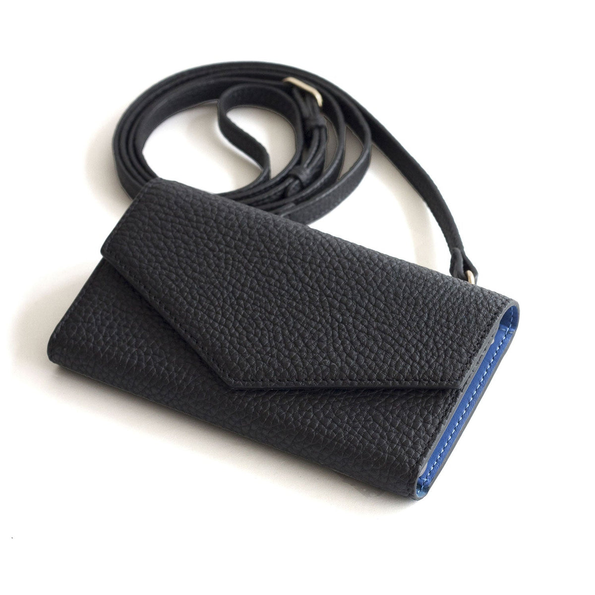 iPhone XR Diary Case with Mirror Shrink Leather (Black × Royal Blue)